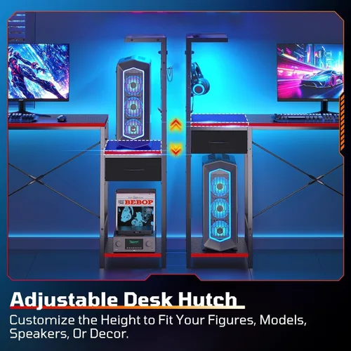 Vista 4 de Bestier Escritorio para juegos con cajón, escritorio pequeño para computadora de 44 pulgadas con estante de PC, mesa de juegos con luces LED