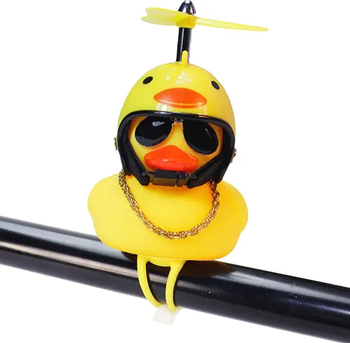 Vista 14 de wonuu Adornos de pato de goma para automóvil, decoración de tablero de instrumentos de pato amarillo, cuernos de bicicleta de pato con casco