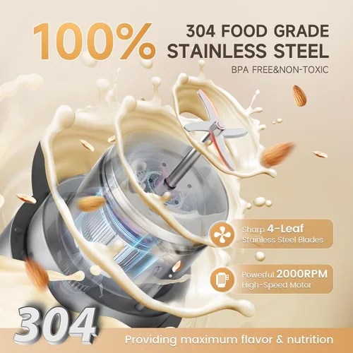 Vista 3 de Máquina para hacer leche de almendras de acero inoxidable 304 (filtro integrado) 50 onzas, 6-7 tazas por lote, licuadora de cocina 8 en 1 para hacer