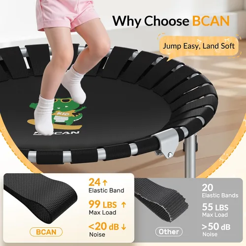 Vista 3 de BCAN SP1 36'' Kids Toddler Trampoline Indoor, Foam Handle FED Fitness Negro