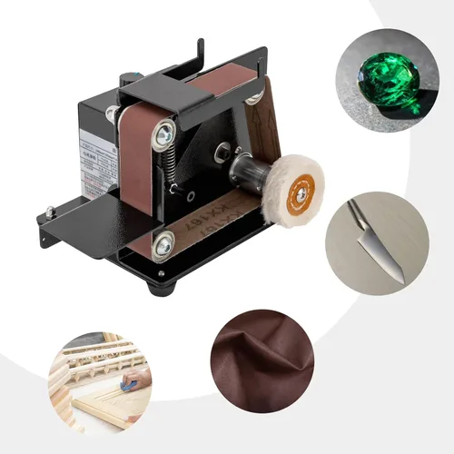Vista 4 de Mini máquina de pulir de pulido, lijadora de correa eléctrica de bricolaje con correa abrasiva 10PC para metal de madera