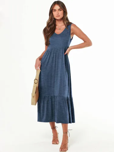Vista 3 de ANRABESS Vestido de verano casual sin mangas con cuello en V para mujer, vestido de playa con bolsillos