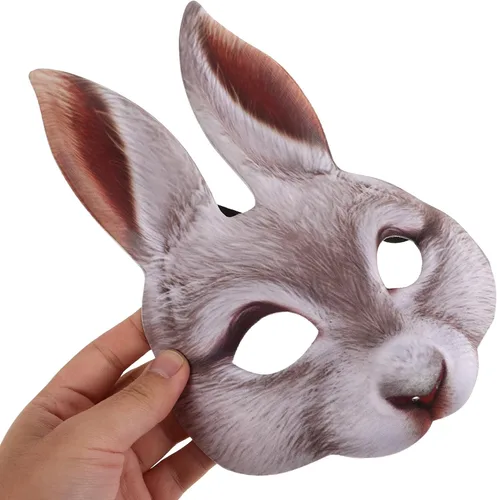 Vista 2 de GANAZONO Máscara de conejo de media cara, máscara ligera de Eva con orejas de conejo para Pascua, Halloween, carnaval, disfrazarse