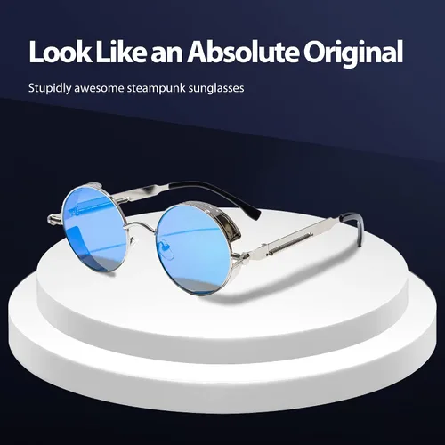 Vista 3 de Technigadgets Jacob Steampunk Sunglasses Retro Round Gothic Metal Frame UV Protection Circle Shades For Men Women