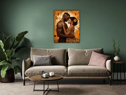 Vista 251 de Arte de pared afroamericano, decoración de rey y reina bailarín negro para sala de estar, arte de pareja de amor negro para dormitorio, lienzo