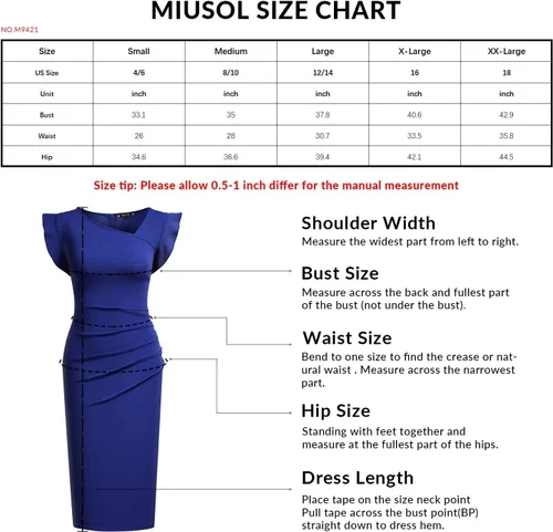 Vista 6 de Miusol Vestido de trabajo delgado estilo retro con volantes para mujer