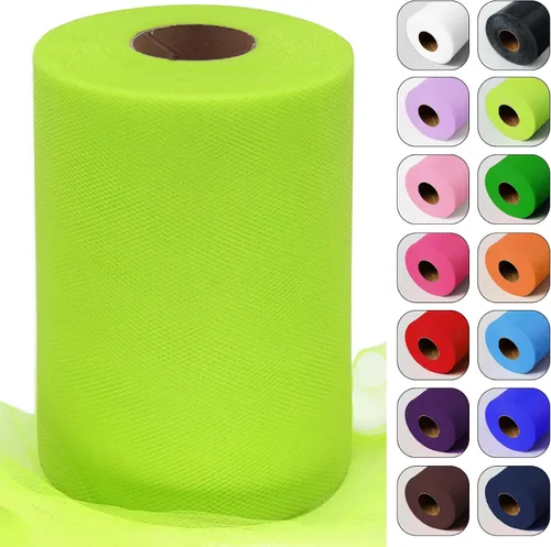Vista 45 de Rollos de tela de tul verde ácido de 6 pulgadas por 100 yardas (300 pies) Cinta de tul para tutú, falda, envoltorio de regalo, decoración de boda