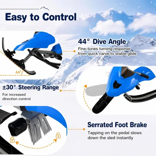 Vista 2 de GYMAX Trineo Snow Racer, trineo con manijas de dirección, frenos Azul