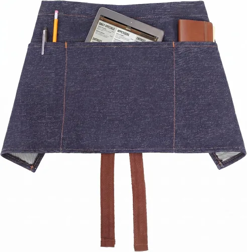 Vista 10 de Toyvian Durable Denim Waist Apron with 3 Pockets Unisex, Short Half Server Apron for Waiter Waitress, Bar, Cafe & Kitchen