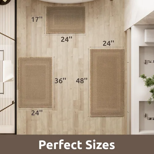 Vista 2 de AMOAMI Tapete de baño absorbente, diseño de punto gofre, antideslizante, lavable a máquina, con borlas, ultrasuave, bohemio, para piso, 2 x 4 pies