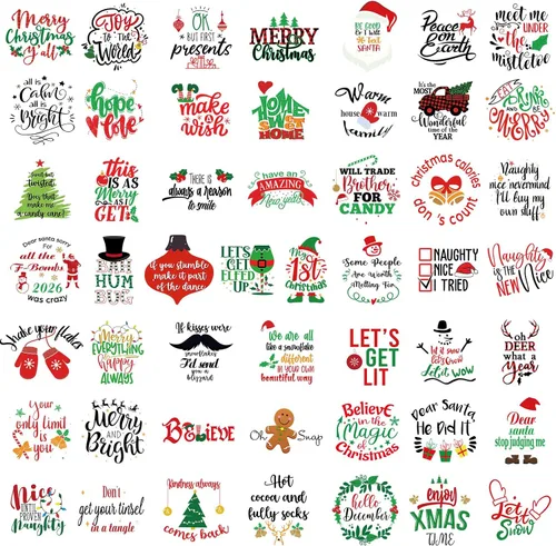Vista 10 de Fainne 100 piezas de calcomanías navideñas con palabras para manualidades, calcomanías de vinilo navideñas inspiradoras, impermeables, calcomanías