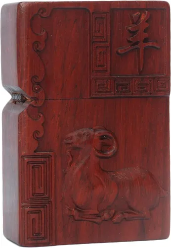 Vista 10 de Caja de carcasa de madera natural Huanghuali tallada en palisandro para módulo Zippo (oración budista)