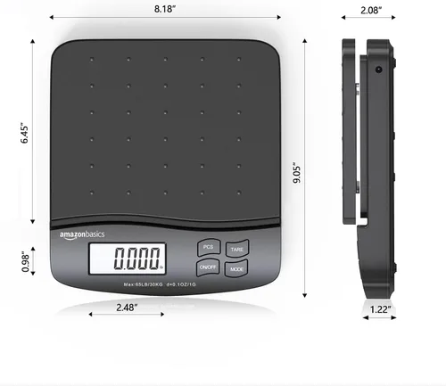 Vista 2 de Amazon Basics Báscula postal digital, adaptador de CA, capacidad de 65 lb, precisión de 0.1 oz, negra