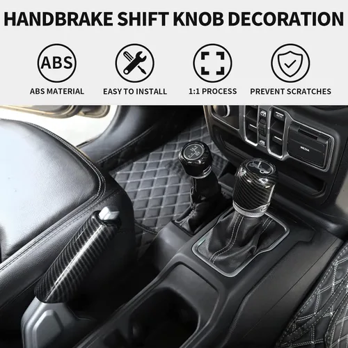 Vista 5 de Funda para Freno de Mano + Tapa del Pomo de Cambio + Tapa del Pomo de Cambio del Modo de Conducción Compatible con Jeep Wrangler JL JLU 2018-2025