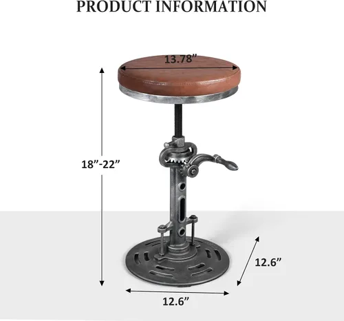 Vista 3 de Topower American Antique Industrial DIY Crank Taburete Base de Hierro Fundido Taburete de Bar Diseño Metal Altura Ajustable Bar Silla PU Asiento