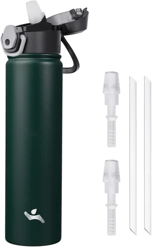 Vista 51 de Konokyo Botella de agua aislada de 22 onzas con pajilla, asa de transporte, verde militar