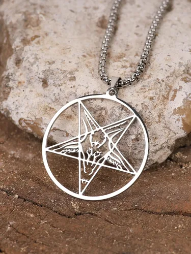 Vista 3 de HAQUIL Pentagrama Satánico Baphomet Cabra Collar Colgante Joyería Sigilo de Baphomet Colgante Joyería Collar Satanás Regalo