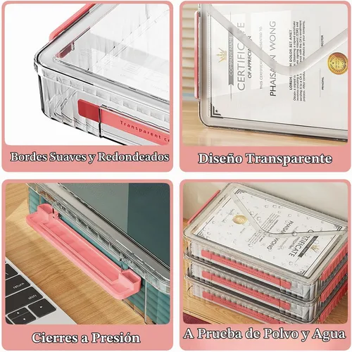 Vista 4 de SAYEEC Caja de almacenamiento de archivos transparente, estuche portátil para proyectos con asa, contenedor de almacenamiento de plástico con tapa