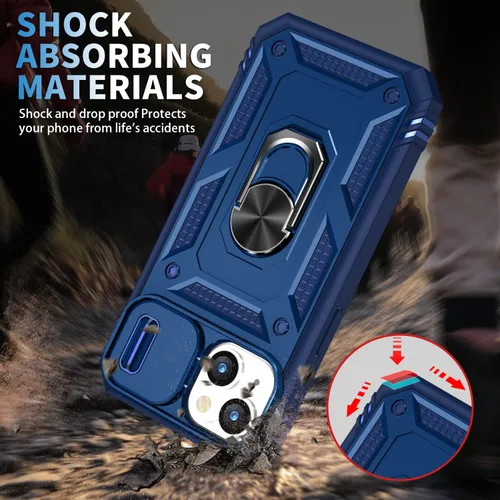 Vista 3 de Funda para iPhone 14, a prueba de golpes, resistente a los impactos, con lente deslizante protectora para iPhone 14 (6.1 pulgadas) (azul)