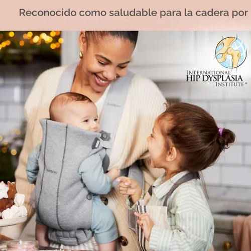 Vista 2 de BabyBjörn Portabebés Mini, gris claro, jersey 3D Portabebés (7-25 libras), ergonómico, fácil de usar