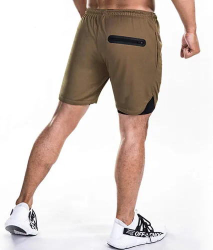 Vista 3 de EVERWORTH - Pantalones cortos 2 en 1 para hombre, ligeros, para gimnasio, entrenamiento, cortos, para correr, atletismo, con bolsillos con cremallera