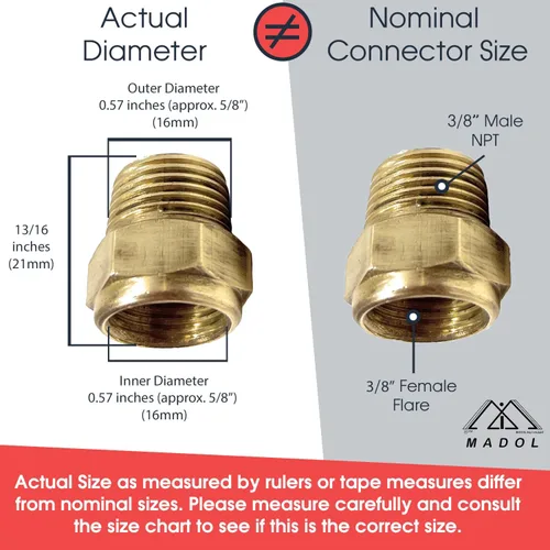 Vista 2 de Adaptador reductor de conector para GLP, gas natural, propano, barbacoa, RV, línea de combustible, aplicaciones de línea de combustible de 3/8