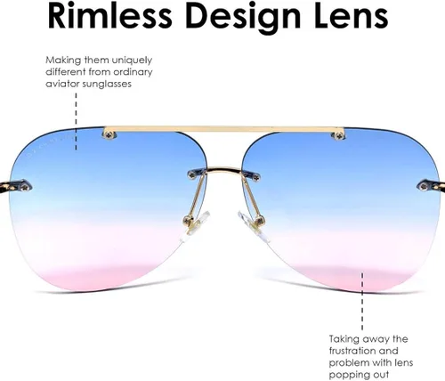 Vista 2 de K&L's Luxury & Co. Gafas de sol de aviador de aleación de metal dorado K02122021 con lente sin montura degradado para hombres y mujeres