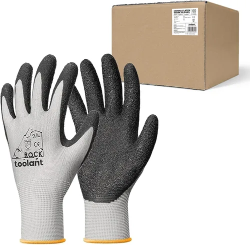 Vista 35 de toolant Guantes de trabajo de látex arrugado a granel, guantes de seguridad con revestimiento de goma para hombres y mujeres, 12 pares para Negro