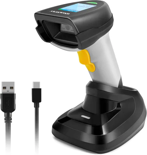 Vista 10 de Escáner de código de barras inalámbrico, lector de código de barras 1D con soporte, 2.4G inalámbrico y conexión por cable USB, escáneres de código