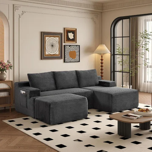 Vista 30 de Sofás seccionales de 105" para sala de estar, sofá cloud con forma de L tapizado, sofás modulares sin estructura rígida, sofá seccional moderno
