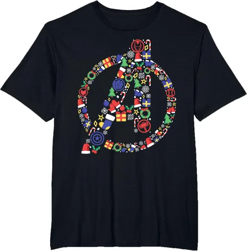 Vista 41 de Marvel Avengers A Logo Symbol Holiday Christmas Icons Camiseta, Negro