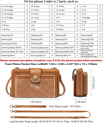 Vista 3 de S-ZONE Cartera cruzada para teléfono celular, cartera de pulsera para mujer, con bloqueo RFID, con 2 correas