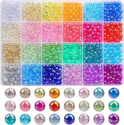 Vista 25 de 1440 piezas de cuentas redondas de acrílico mate de 6 mm de color caramelo, 24 colores surtidos de cuentas de chicle de plástico con agujero Juego
