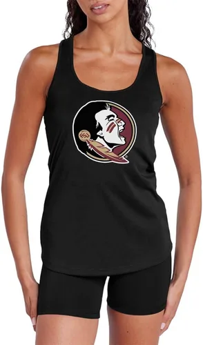 Vista 398 de Camiseta deportiva sin mangas oficial de NCAA Collegiate para mujer, con espalda cruzada, colección con logotipo primario