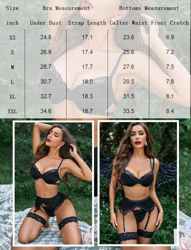 Vista 6 de Avidlove Conjunto de lencería para mujer con aros y bragas, 5 piezas, lencería de encaje satinado con ligueros