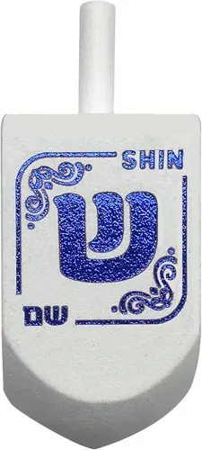 Vista 4 de Izzy 'n' Dizzy Hanukkah Dreidels - Dreidel de madera extragrande azul y blanco - 2