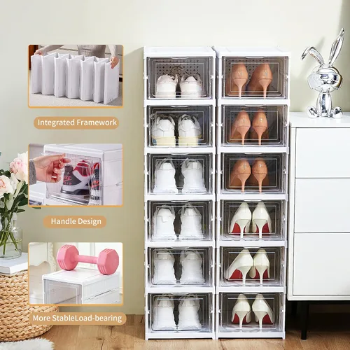 Vista 3 de ZLLZUU Caja de almacenamiento de zapatos, organizador de zapatos plegable de 6 niveles sin ensamblaje con puerta transparente, estante para zapatos