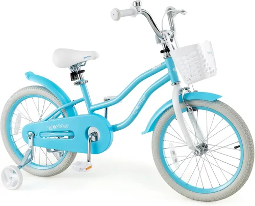 Vista 29 de BABY JOY Bicicleta infantil, 12 14 16 18 20 pulgadas, para niños y niñas, con asiento ajustable, cesta removible, freno de mano y freno