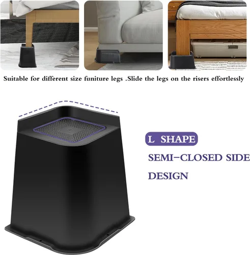 Vista 3 de Elevadores de cama de 6 pulgadas, resistentes, paquete de 4 elevadores de muebles en forma de L de 6 pulgadas, elevadores de gran tamaño para sofá
