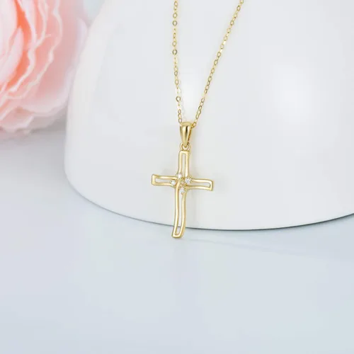 Vista 3 de Blocaci 14K Yellow Gold Cross Necklaces for Women Girls Moissanite Cubic Zirconia Pendant Necklaces Anniversary Valentine's Day Jewelry for Women