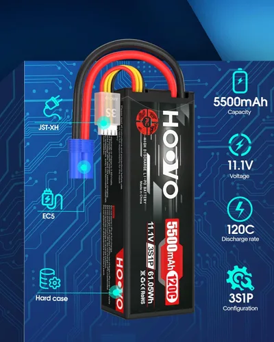 Vista 3 de HOOVO Batería Lipo 3S 11.1V 5500mAh 120C RC Batería Hardcase con EC5 Conector para RC Car Truggy Boat Truck Racing Modelos 2 Paquetes