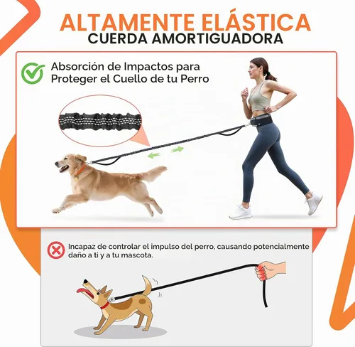Vista 5 de Correa de perro manos libres con cinturón de cintura y bolsa con cremallera, correa de cintura resistente para correr, caminar, trotar y senderismo