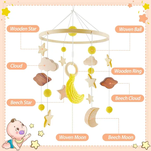 Vista 2 de Móvil de cuna para niños y niñas, móvil de cuna bohemio, móvil para cuna, hecho a mano, para habitación de niños, decoración de guardería
