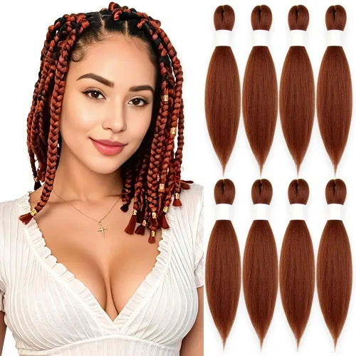 Vista 21 de Cabello trenzado burdeos, 10 pulgadas, 4 paquetes Cabello preestirado, trenzas de ganchillo cortas y rectas, textura Yaki, fibra sintética