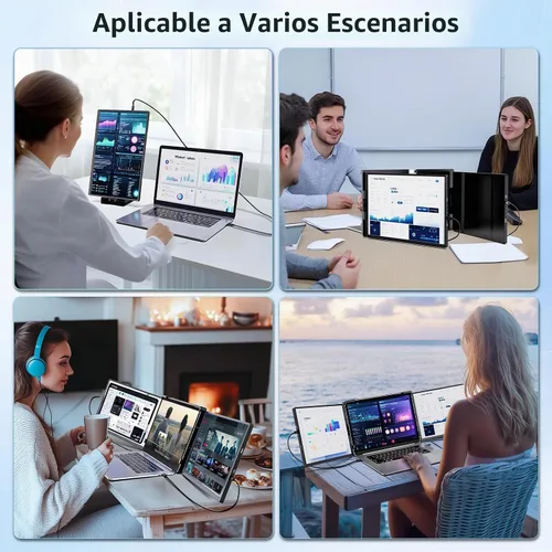 Vista 8 de Monitor extensor de pantalla portátil para laptop, extensor de pantalla triple de 2.5 K, Plug and Play, múltiples pantallas extendidas para Negro