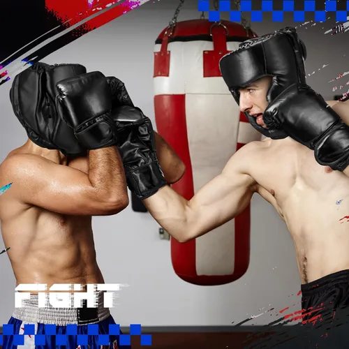Vista 7 de Arrowbash Juego de 2 protectores de cabeza y guantes de boxeo para adultos, guantes de boxeo de 10 oz, protector de cara completa