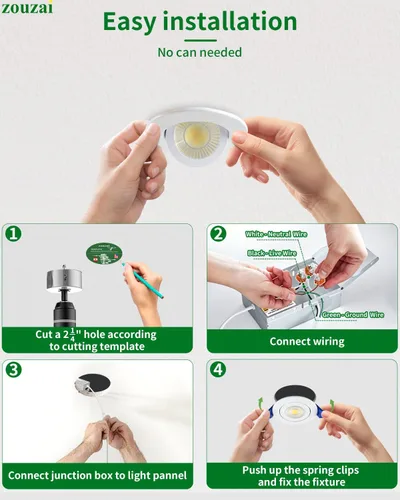 Vista 9 de zouzai Mini luz LED de cardán ajustable de 2 pulgadas, 5CCT seleccionable, rotación de 360° e inclinación de 90° para iluminación precisa Blanco