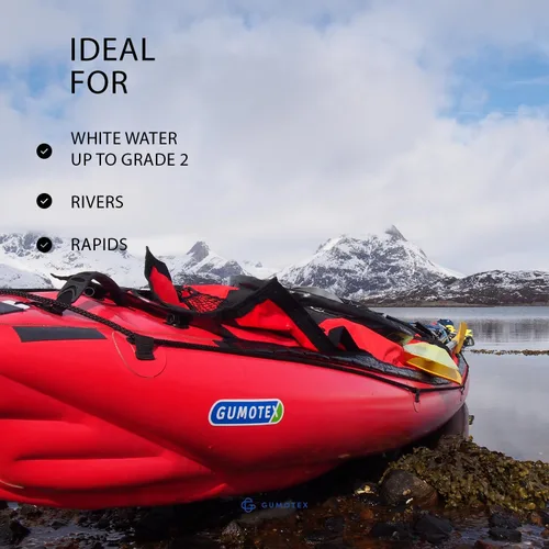 Vista 7 de GUMOTEX Kayak inflable SEAWAVE: ligero, maniobrable y robusto para aventuras de dos personas en ríos, lagos y ensenadas costeras, ideal para paseos