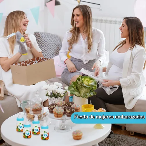 Vista 4 de 144 mini biberones azules para regalos de baby shower, plástico, ventilado, botella estándar, 5.5 onzas, juego de 144 con 500 calcomanías 144 azul