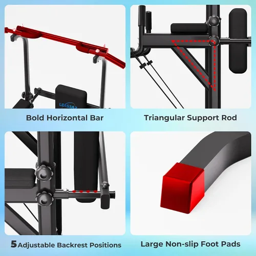 Vista 3 de Power Tower Pull Up Dip Station, Heavy Duty Pull Up Station Dip Bar Station Multi-Function Home Gym Strength Training Fitness Equipment 500LBS